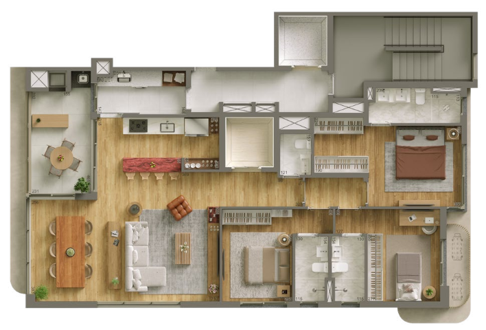 Planta 02 - 3 dorm 136m