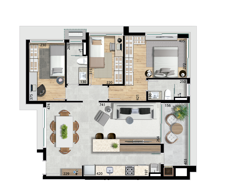 Planta 03 - 2 dorm 93m